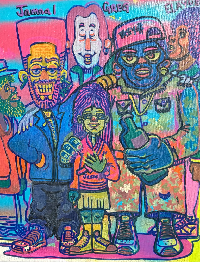 Colorful group portrait with three figures