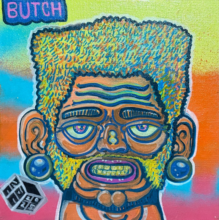 Butch Zealworthy Painted portrait of Butch Zealworthy, a bearded figure wearing glasses